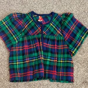 Vintage 80s Plaid Babydoll Swing Shirt - Green, Red, Blue Medium